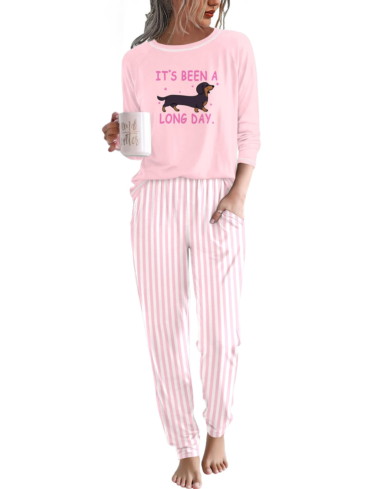 Ekouaer Women Pajama Sets Jogger Sleepwear Printed Lounge Set with Pockets