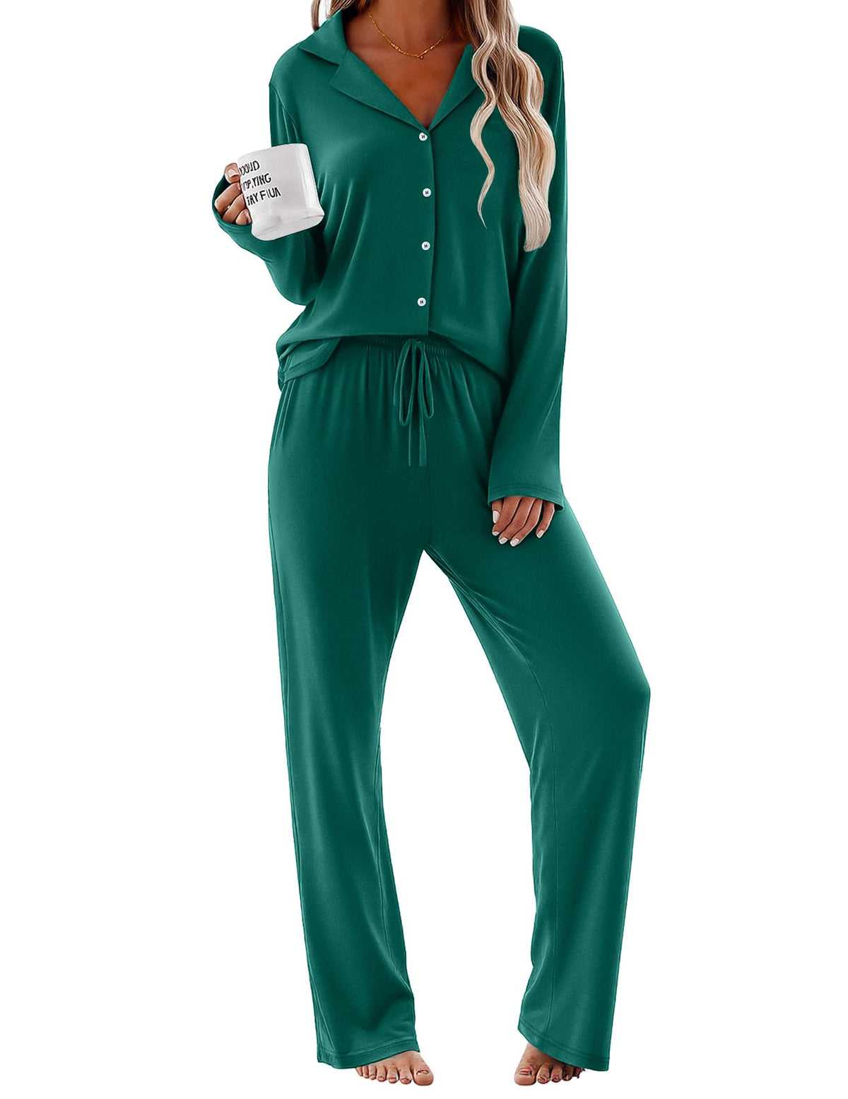 Ekouaer Pajamas for Women Set Button Up Pjs 2 Piece Long Sleeve Lounge Sets