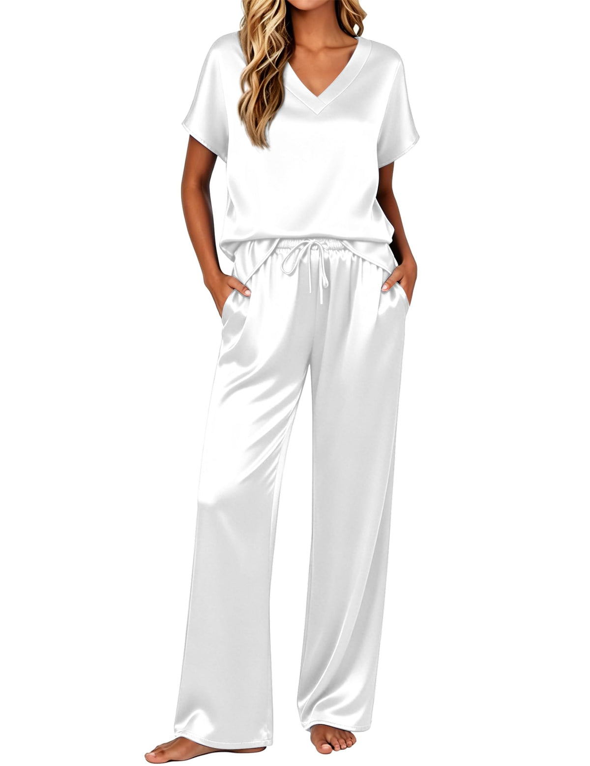 Ekouaer Womens Silk Pajamas Set 2 Piece Satin Pjs Cap Sleeve Loungewear