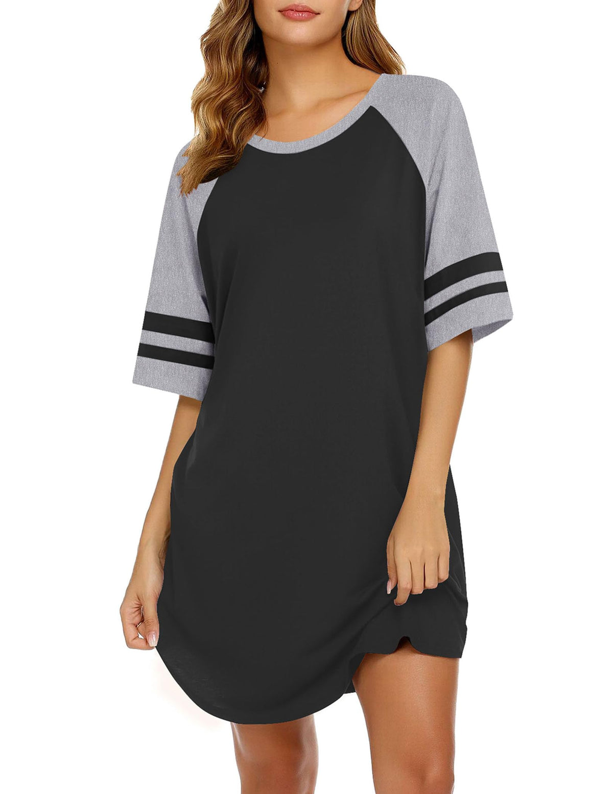 Ekouaer Cotton Nightgowns for Women Color Block Short Sleeve Sleep Shirts