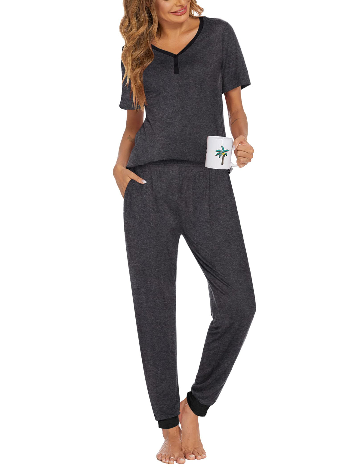 Ekouaer Pajamas for Women Set 2 Piece Short Sleeve Fall Pjs with Pockets