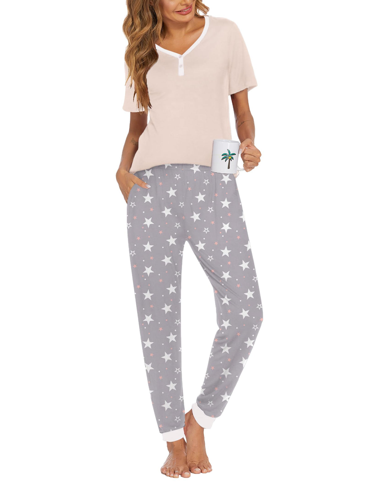 Ekouaer Pajamas for Women Set 2 Piece Short Sleeve Fall Pjs with Pockets
