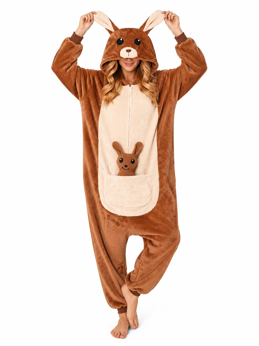 Adult Onesie, Animal Halloween Costume, Plush One Piece Pajamas with Hood