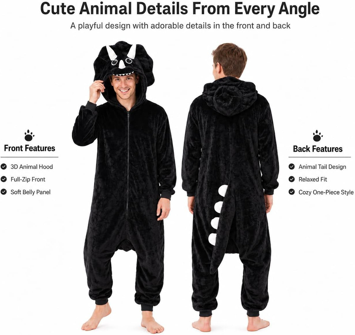Adult Onesie, Animal Halloween Costume, Plush One Piece Pajamas with Hood