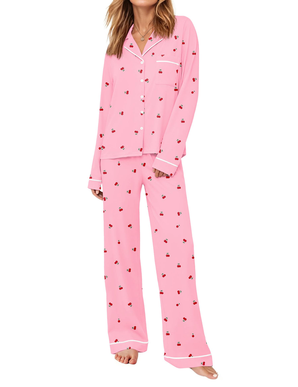 Ekouaer Womens Pajama Sets Long Sleeve Button Down Lounge Sets with Pockets