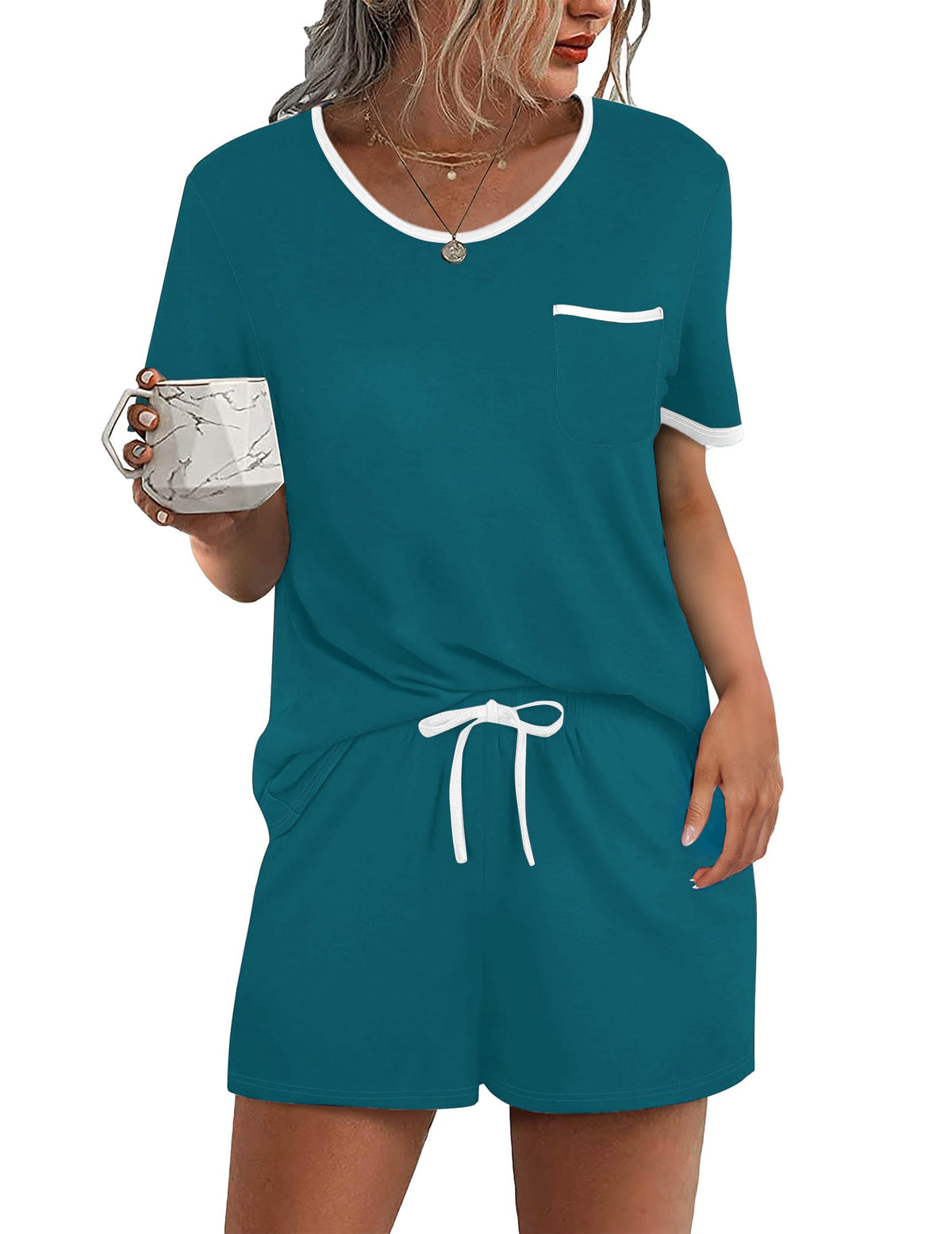 Ekouaer Pajamas for Womens Set 2 Piece Soft Sleepwear, Chest Pocket