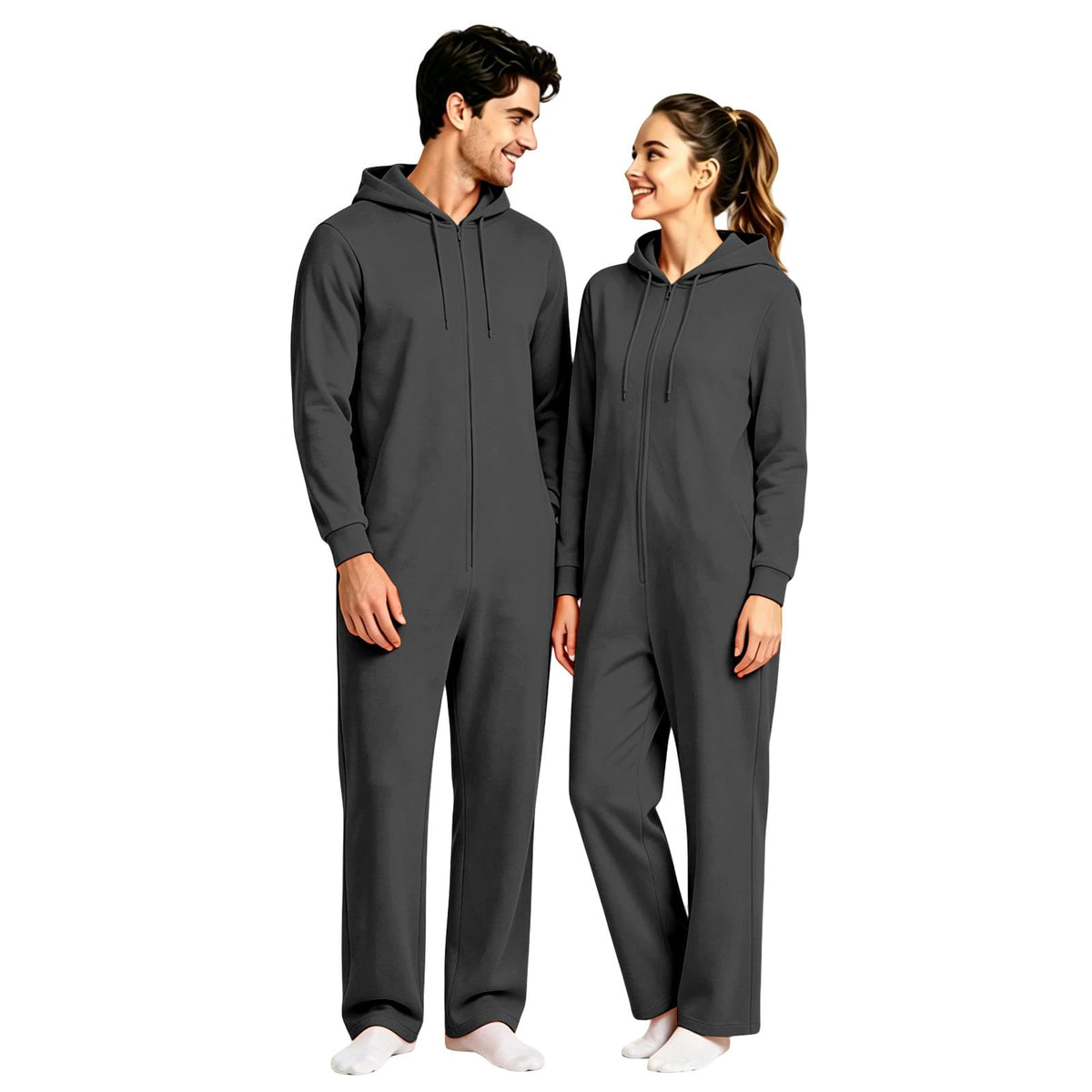 Halloween Onesie Adult 16 Solid Color Zip Up Hooded Couple Pajama Costumes