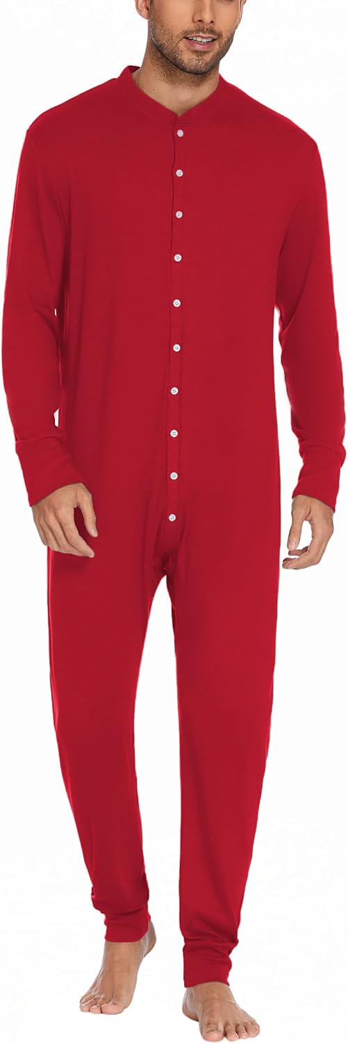 Mens Onesie Pajamas Union Suit Long Johns One Piece Thermal Underwear