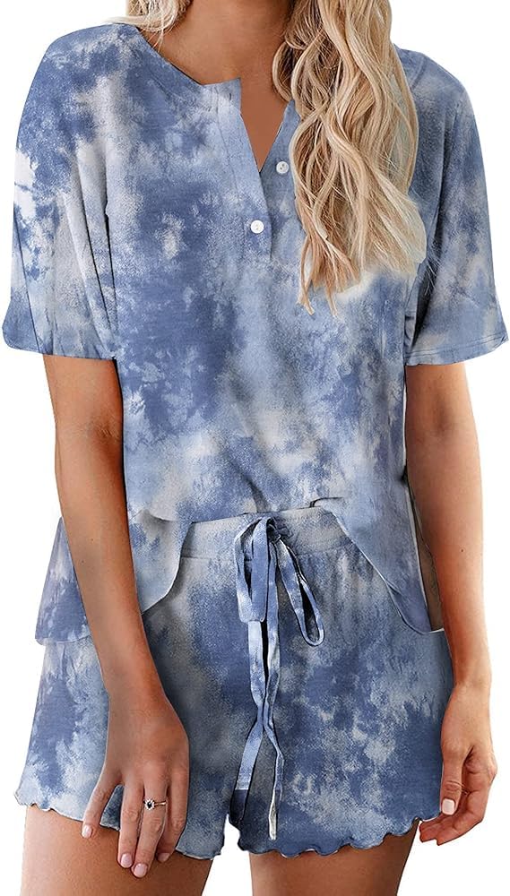 Ekouaer Pajamas Set for Women Short Sleeve Lounge Set 2 Piece Soft Cute Pjs