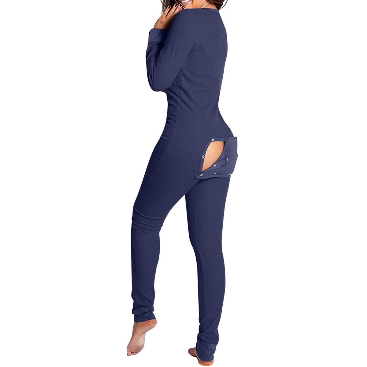 KMBANGI Women's Sexy Deep V Neck Butt Flap Pajamas One Piece Bodycon Rompers Jumpsuit with Drop Seat Plus Size