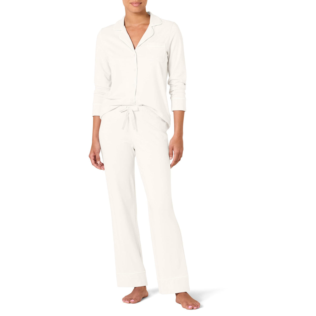 Amazon Essentials Women's Cotton Modal Long-Sleeve Notch Collar Shirt and Full-Length Elastic Waist Pajama Pant Set