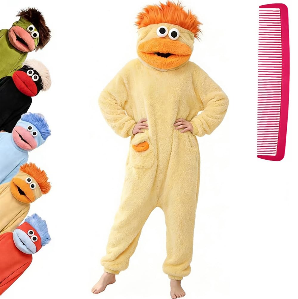 Brrioe Funny Big Mouth Monster Onesie Pajamas with Large Comb – Oversized Plush Fleece Hooded One Piece for Sleep & Party