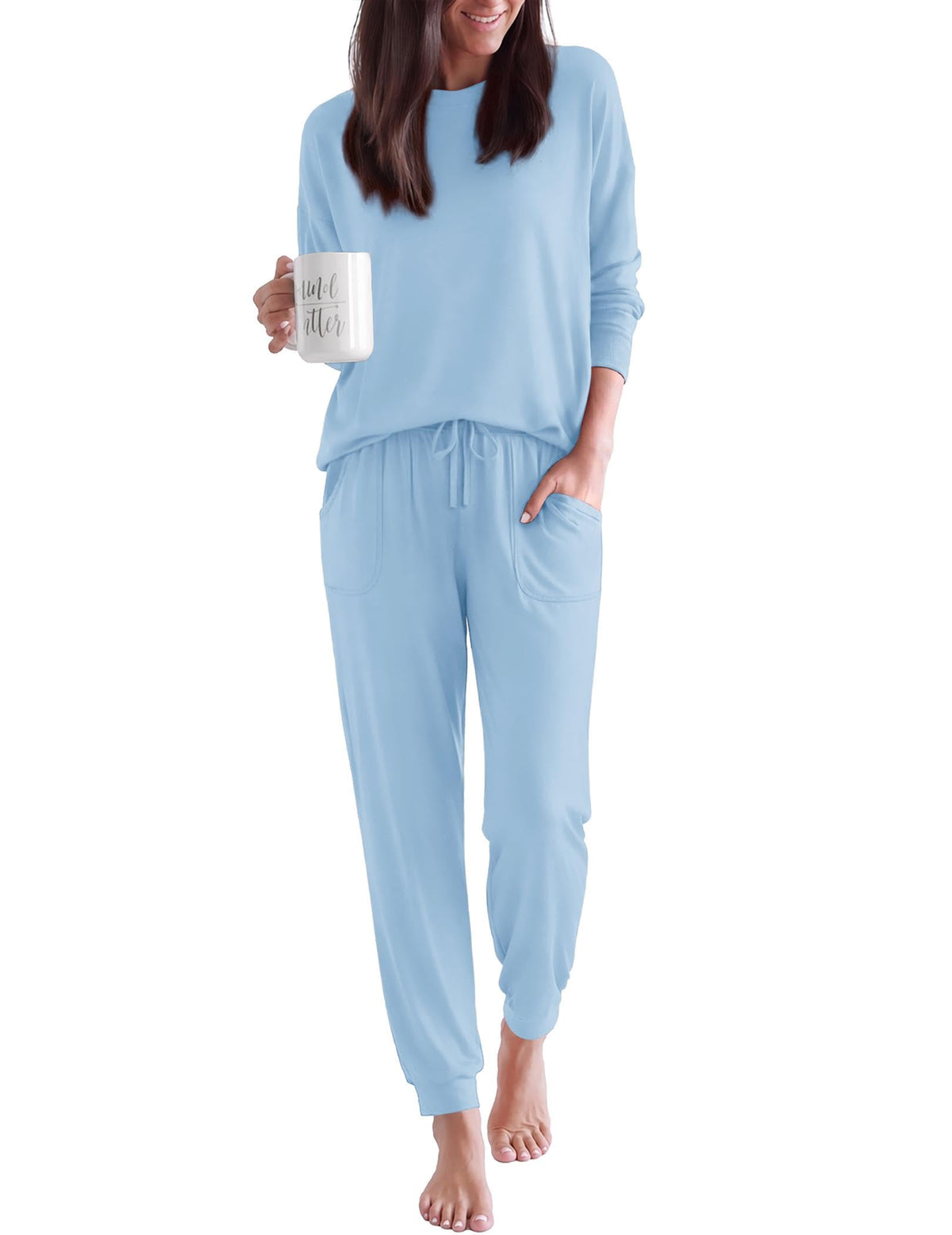 Ekouaer Pajamas for Women Set 2 Piece Long Sleeve Pjs Casual Lounge Sets