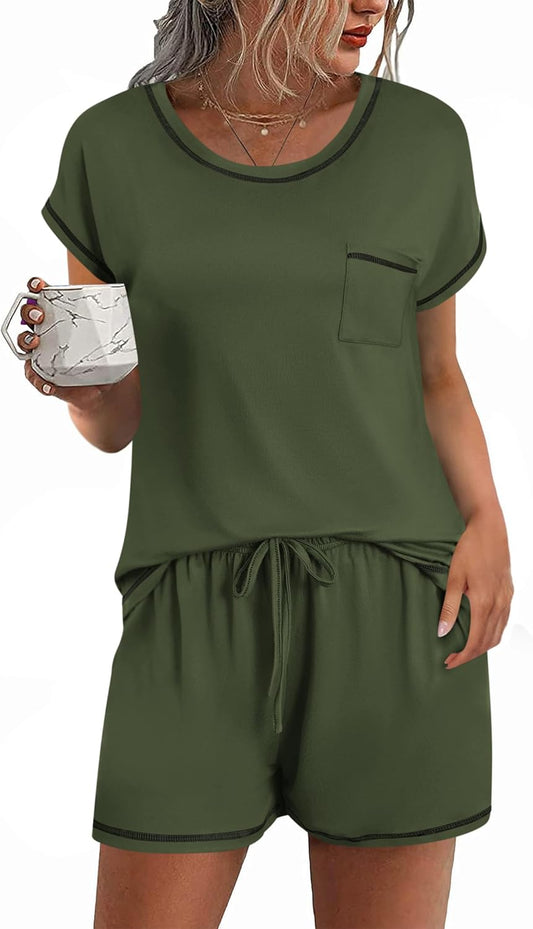 Ekouaer Womens Pajama Sets 2 Piece Pjs Short Sleeve Top and Shorts