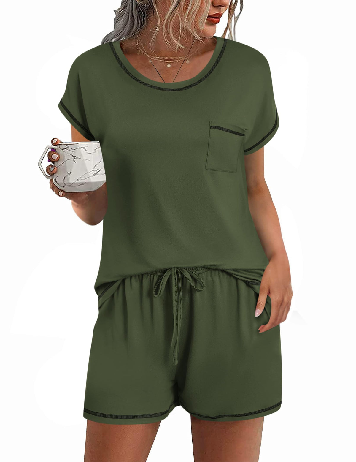 Ekouaer Womens Pajama Sets 2 Piece Pjs Short Sleeve Top and Shorts