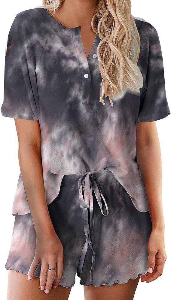 Ekouaer Pajamas Set for Women Short Sleeve Lounge Set 2 Piece Soft Cute Pjs