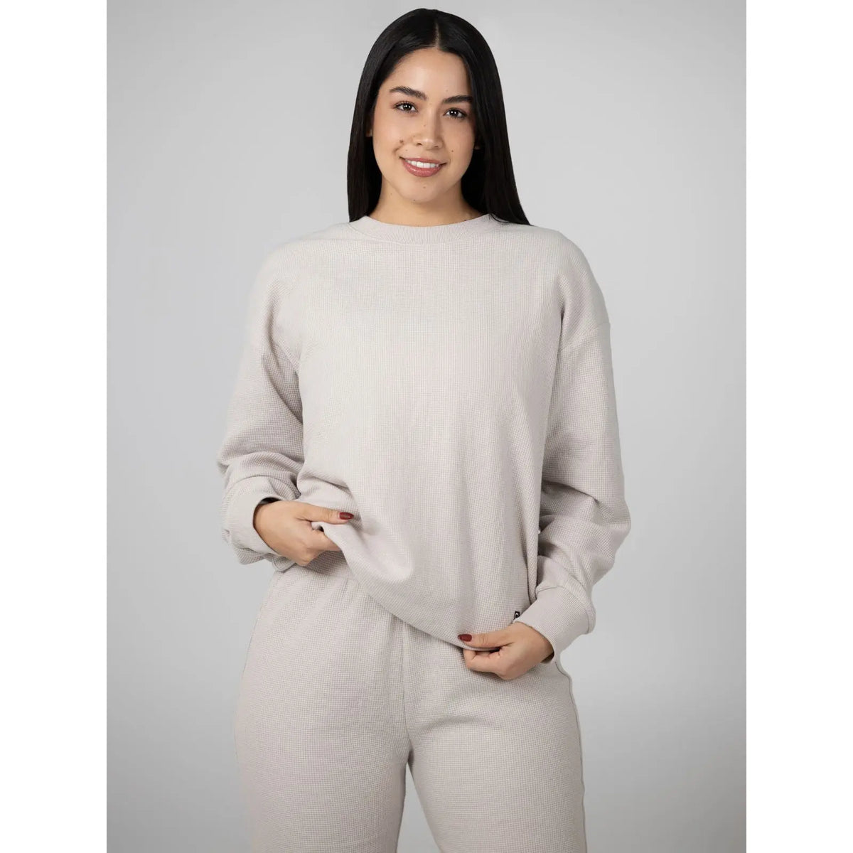 Comfrt | Waffle Lounge Long Sleeve | Crewneck Lightweight Cotton Blend Textured Lounge Top