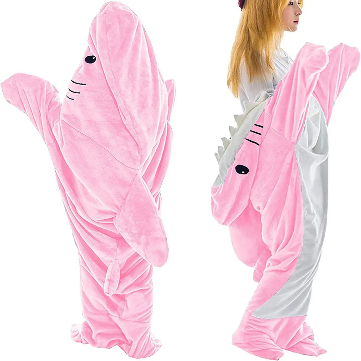 Cartoon Shark Sleep Bag Animal Onesie Flannel Shark Home Wear Loungewear Blue, Comfortable Fit Loose Oversized All-In-One Pajamas for Kids & Adults, Nightwear, Homewear, Sleeping Bag