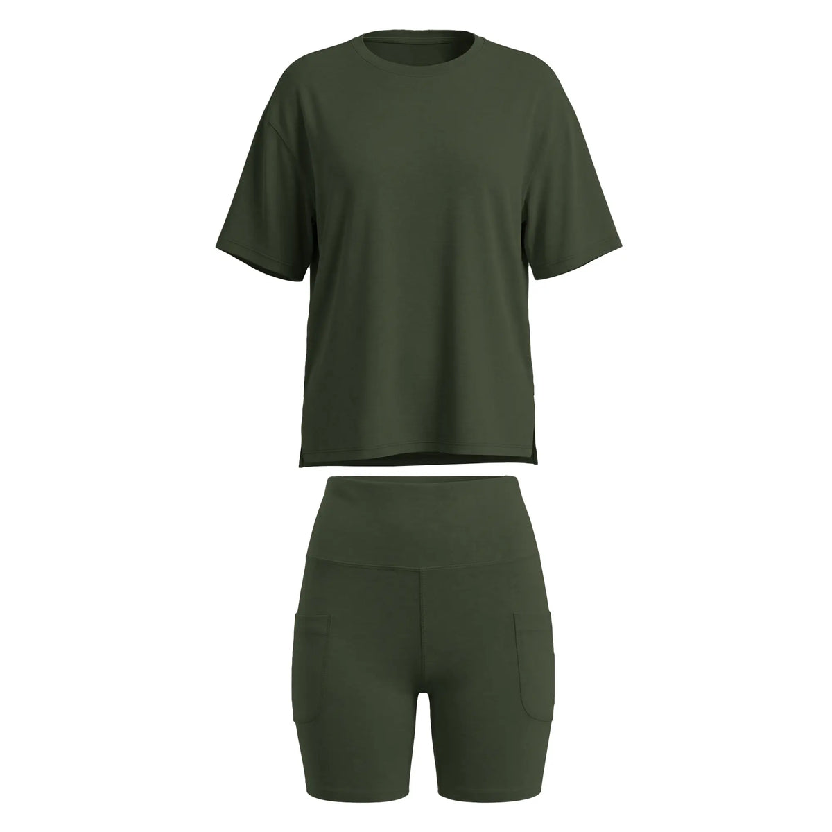 SHOWITTY Womens Lounge Set – Short Sleeve Crew Neck Top and Shorts Set, 88% Recycled Polyester Pajama Outfit with Side Pockets, Soft Stretch 2 Piece Outfit #tiktokshopsummersale