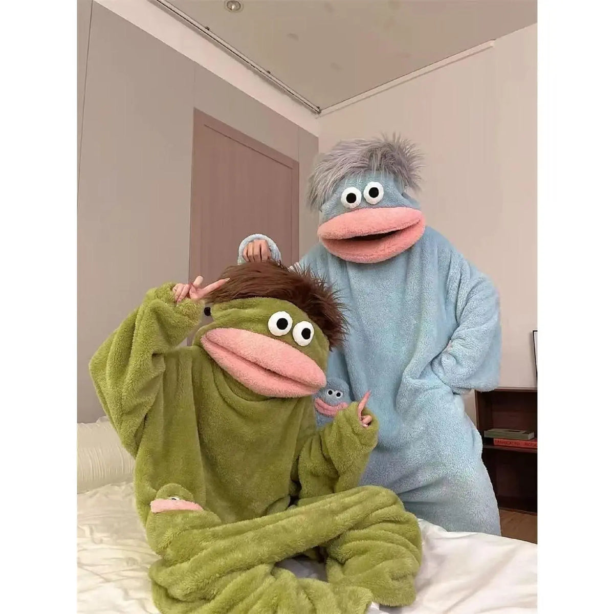 Hooded Plush Funny Monster Onesie, One-Piece Loungewear Pajamas, Unique Big Mouth Design, Warm Oversized Casual Home Lounge Sleepwear