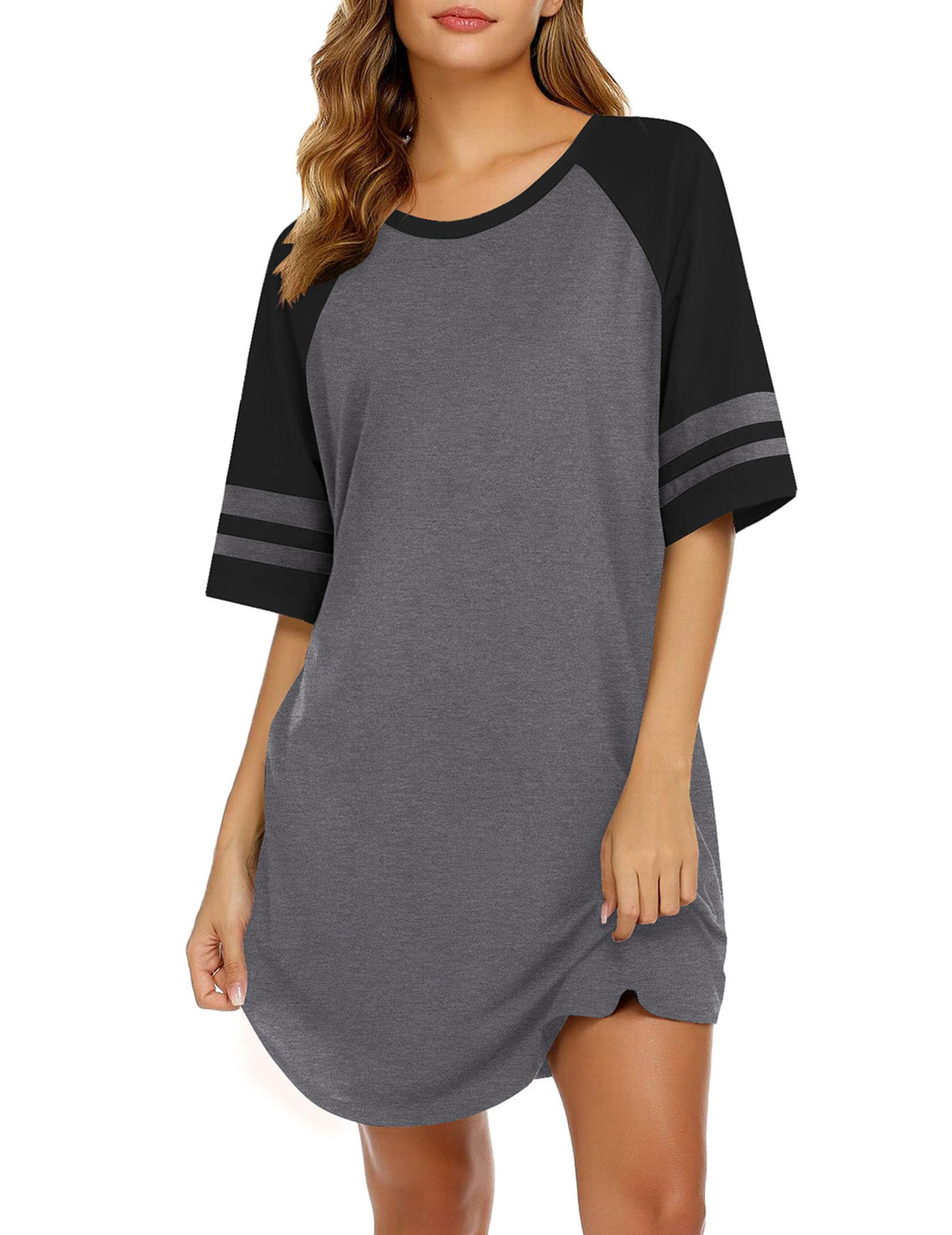 Ekouaer Cotton Nightgowns for Women Color Block Short Sleeve Sleep Shirts
