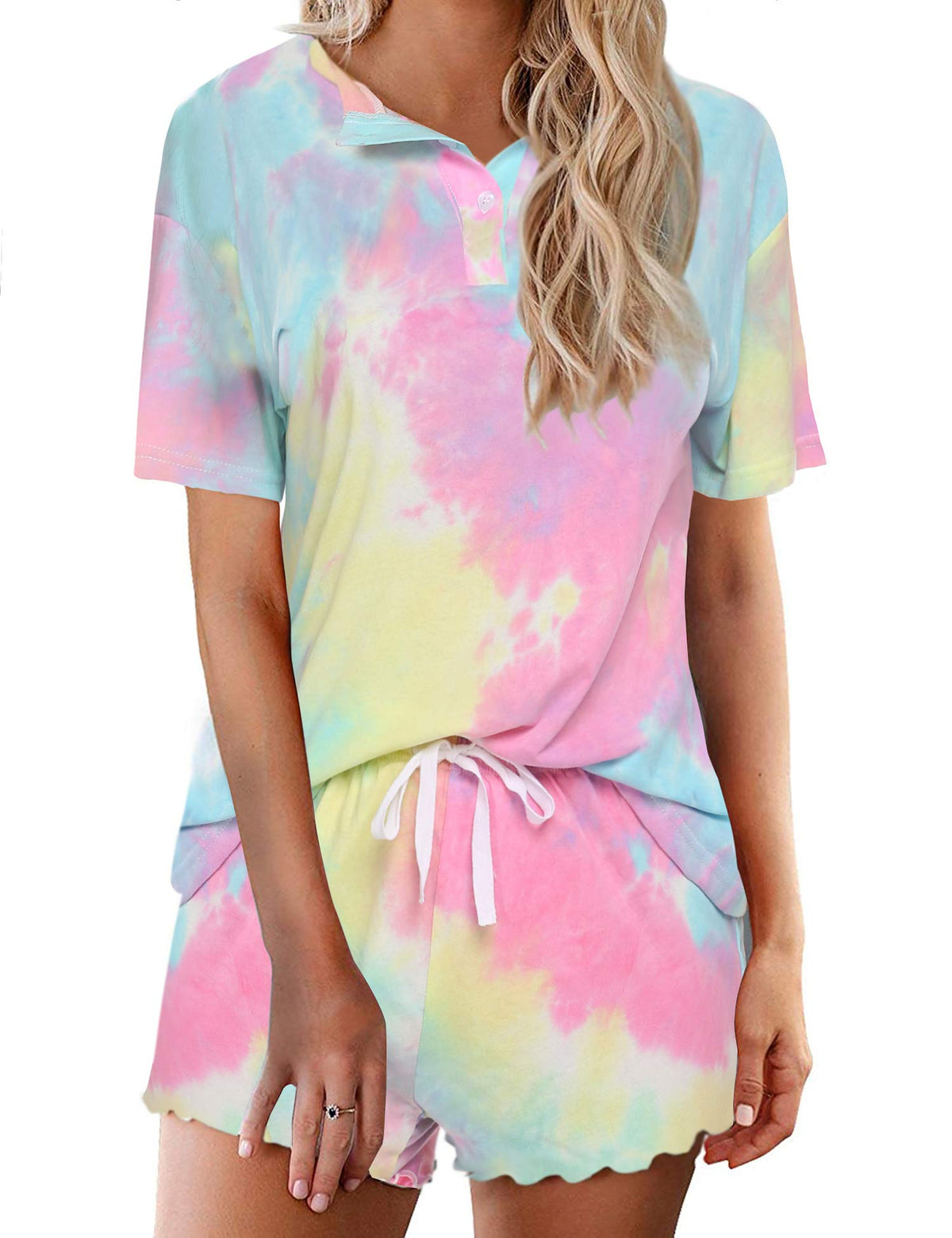 Ekouaer Pajamas Set for Women Short Sleeve Lounge Set 2 Piece Soft Cute Pjs