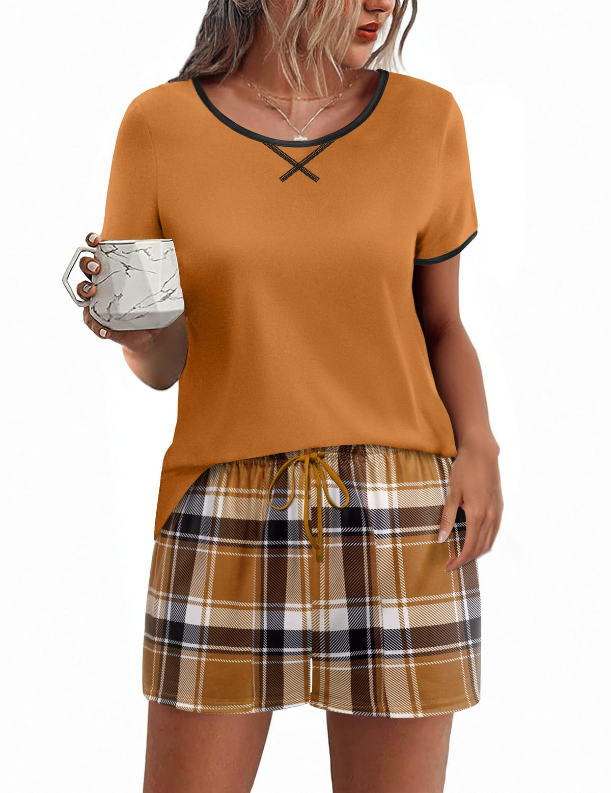 Ekouaer Women Pajama Set Casual Shorts Sets Short Leeve Lounge Set