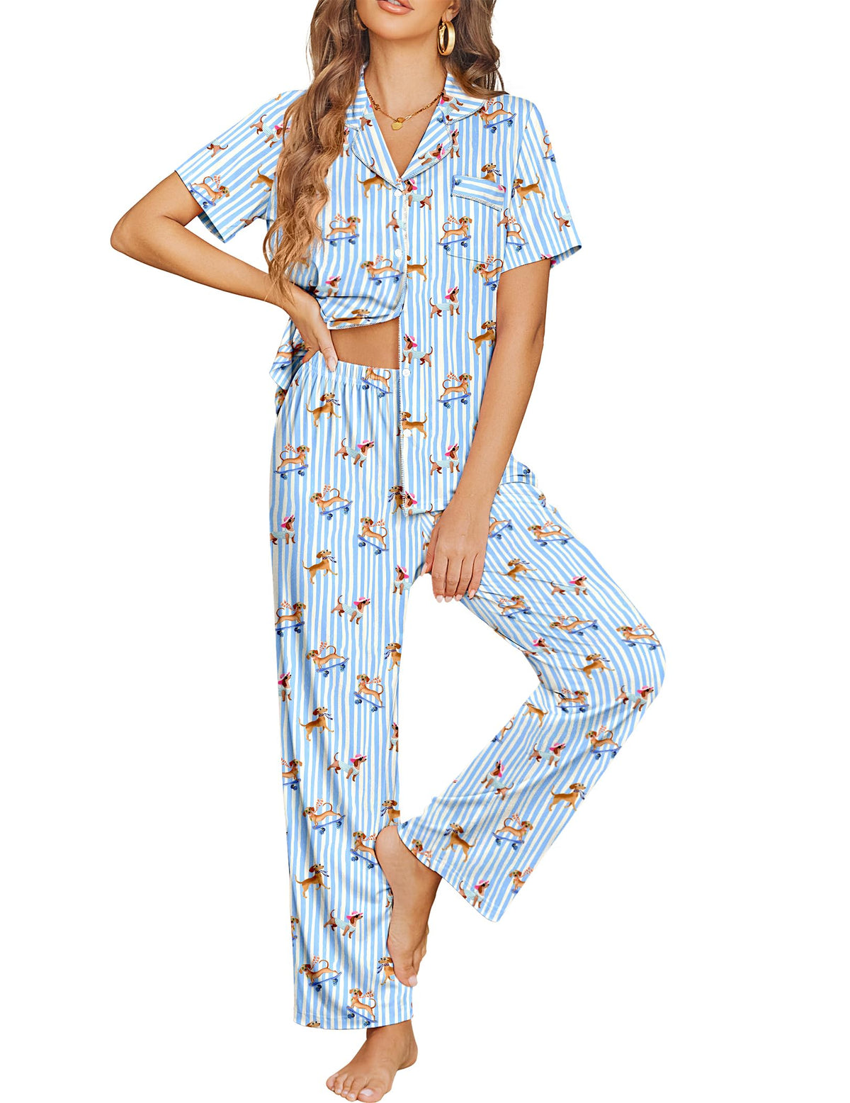 Ekouaer Womens Pajama Sets Button Down Lounge Sets 2 Piece Short Sleeve Pjs