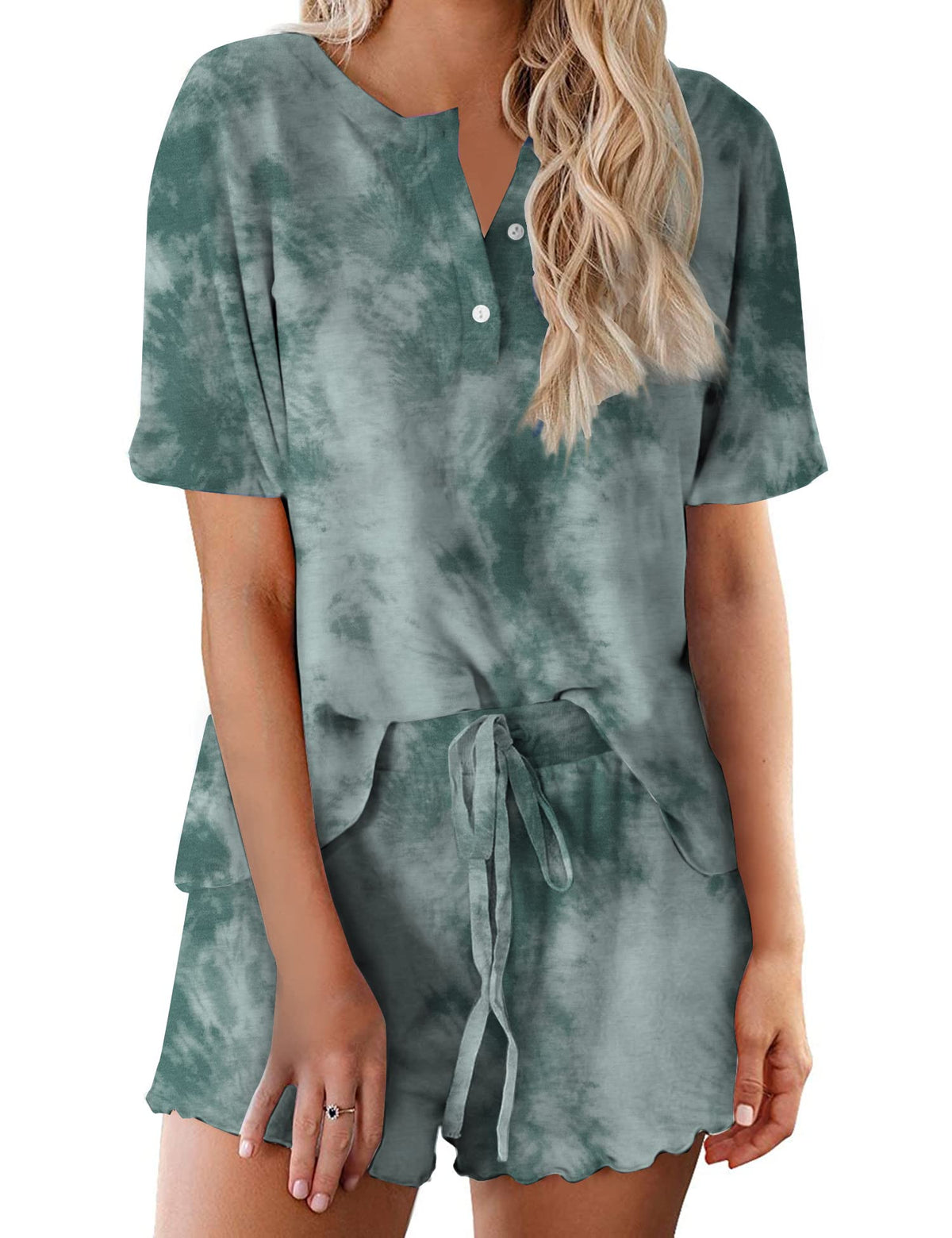Ekouaer Pajamas Set for Women Short Sleeve Lounge Set 2 Piece Soft Cute Pjs