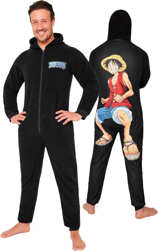 One Piece Anime Merch Manga Jumpsuit One-Piece Pajamas for Teens and Men Warm, Cozy Soft Lounge Wear, Luffy Gifts for Men