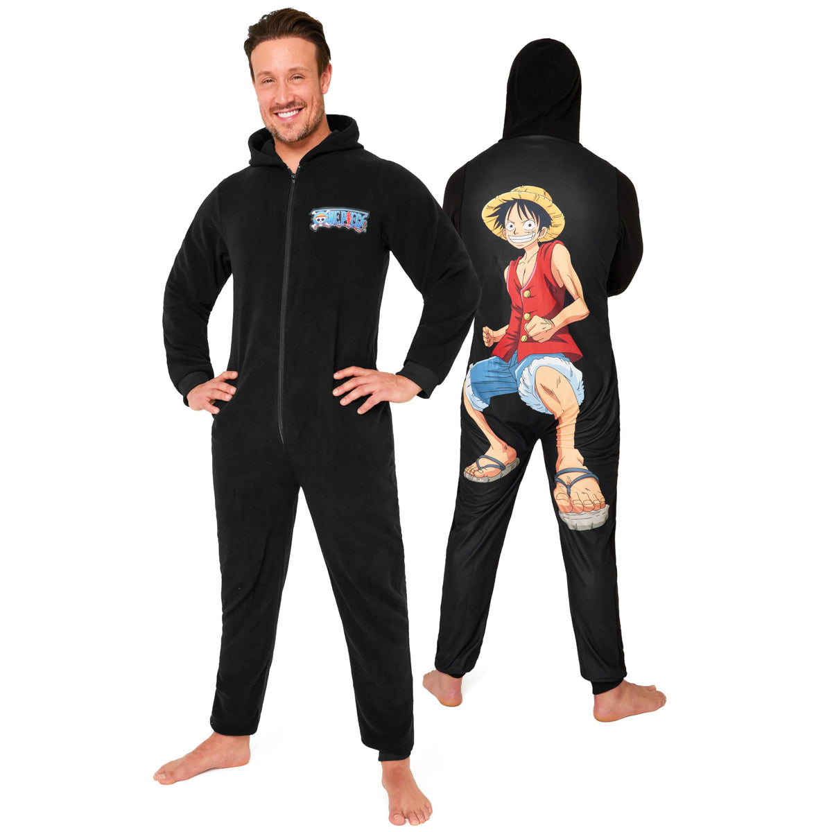 One Piece Anime Merch Manga Jumpsuit One-Piece Pajamas for Teens and Men Warm, Cozy Soft Lounge Wear, Luffy Gifts for Men