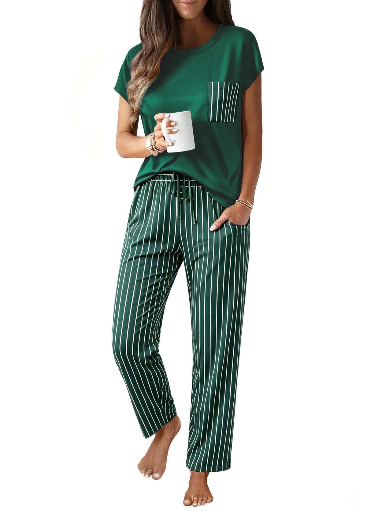 Ekouaer Womens Pajama Sets 2 Pcs Short Sleeve Lounge Set with Pockets