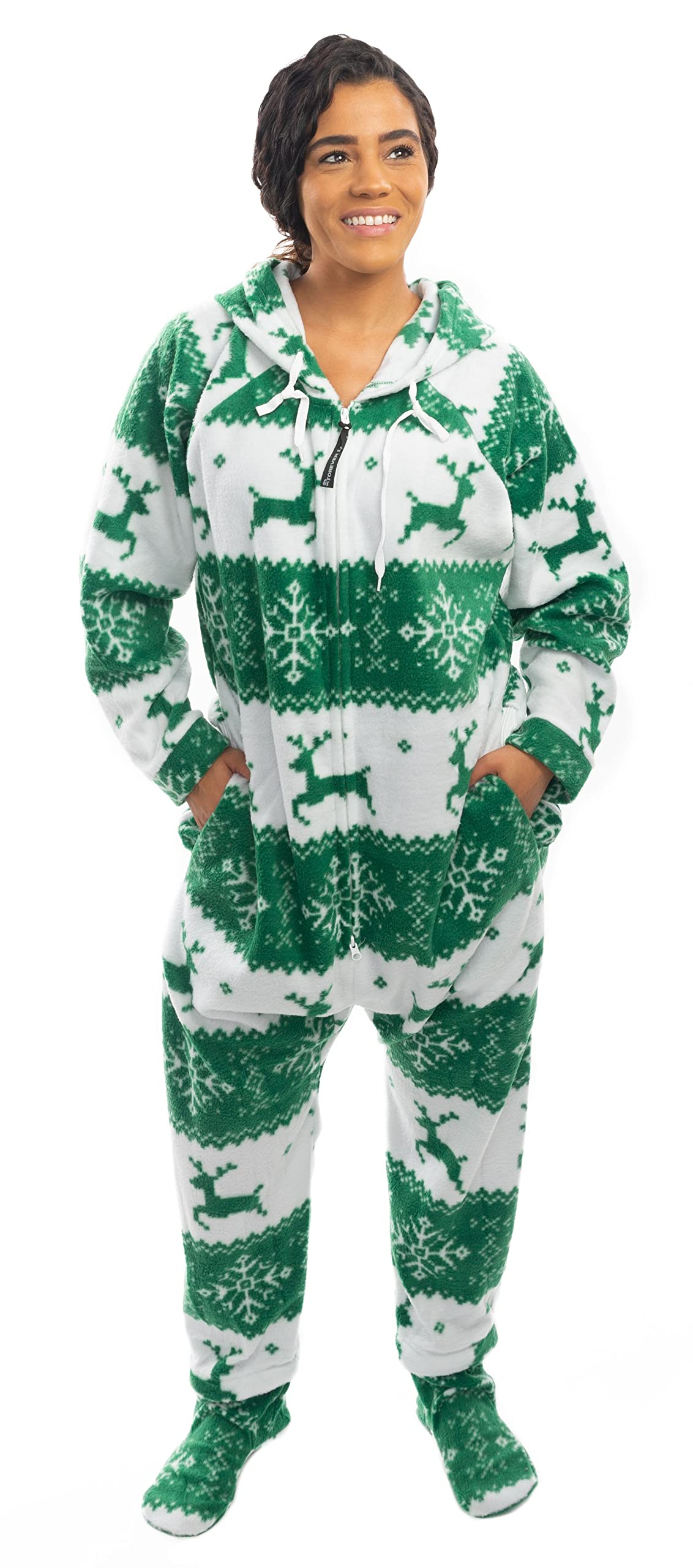 Forever Lazy Adult Onesie Pajamas, Footed Fleece One-Piece Unisex Lounge for Women and Men with Detachable Feet
