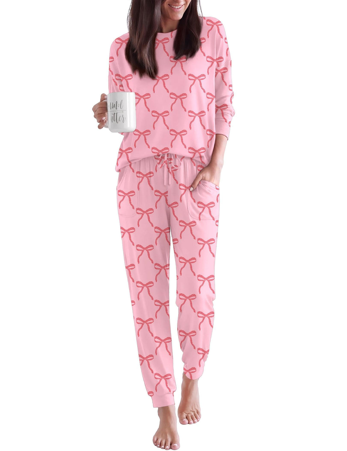 Ekouaer Pajamas for Women Set 2 Piece Long Sleeve Pjs Casual Lounge Sets
