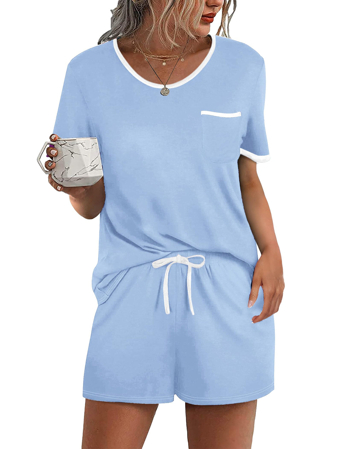 Ekouaer Pajamas for Womens Set 2 Piece Soft Sleepwear, Chest Pocket