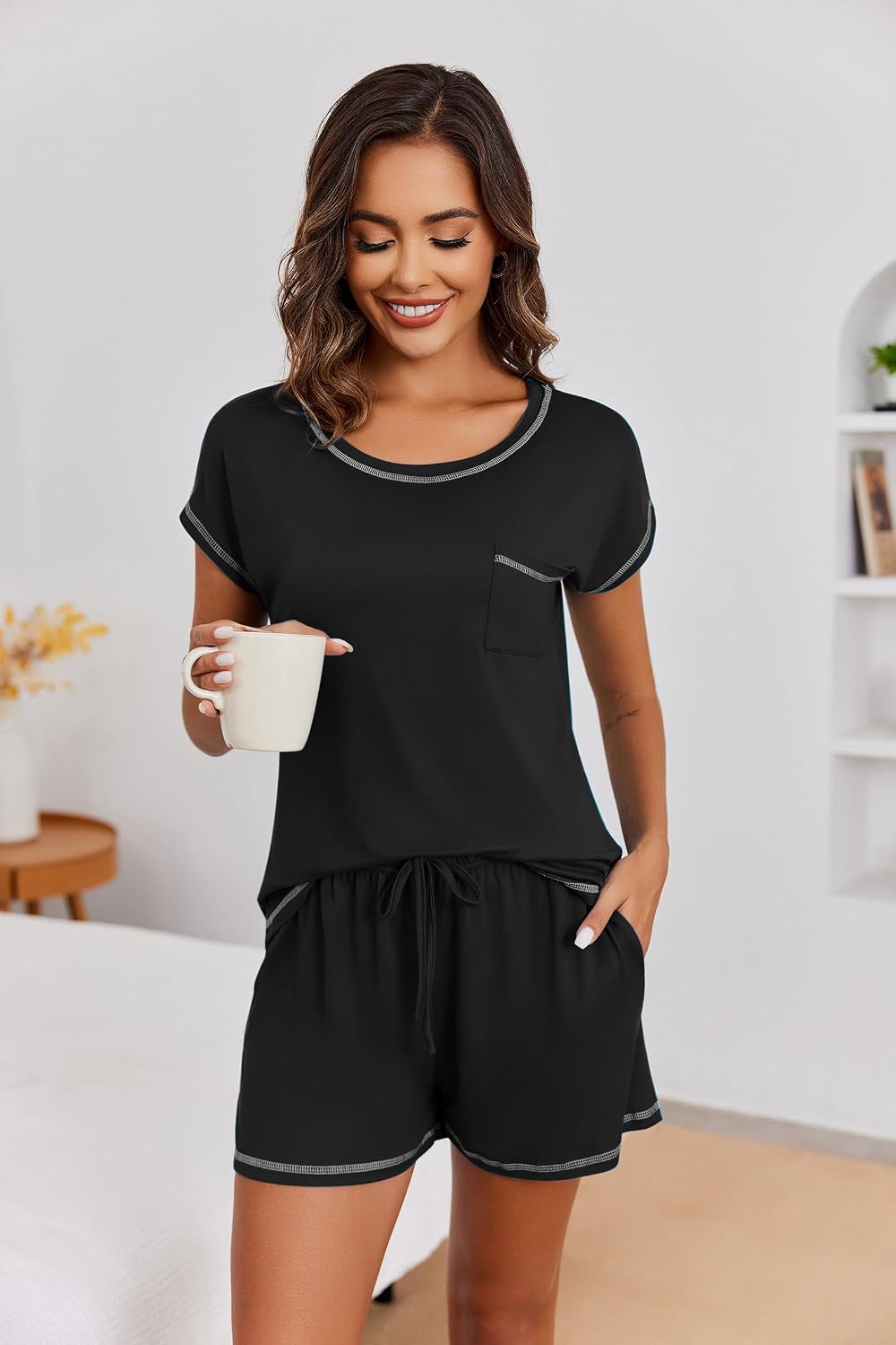 Ekouaer Womens Pajama Sets 2 Piece Pjs Short Sleeve Top and Shorts