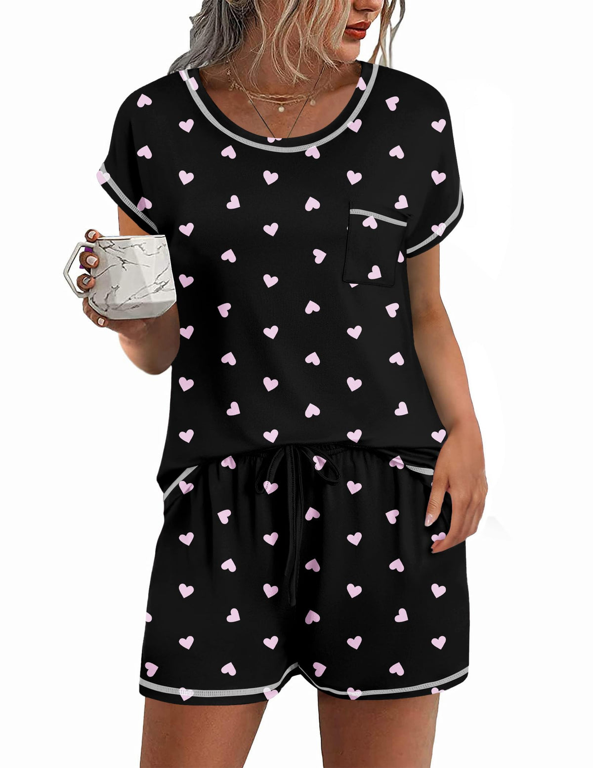 Ekouaer Womens Pajama Sets 2 Piece Pjs Short Sleeve Top and Shorts