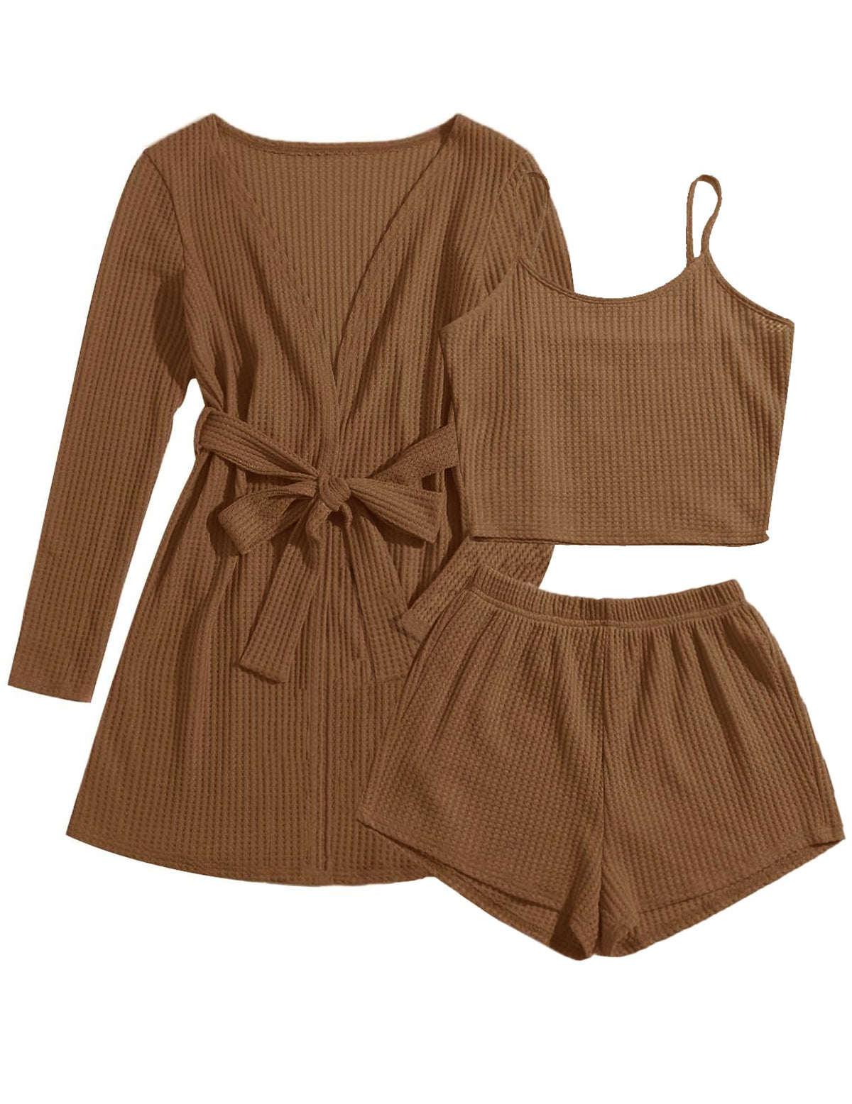 Ekouaer Pajamas for Women Set 3 Piece Soft Waffle Knit Loungewear Outfit