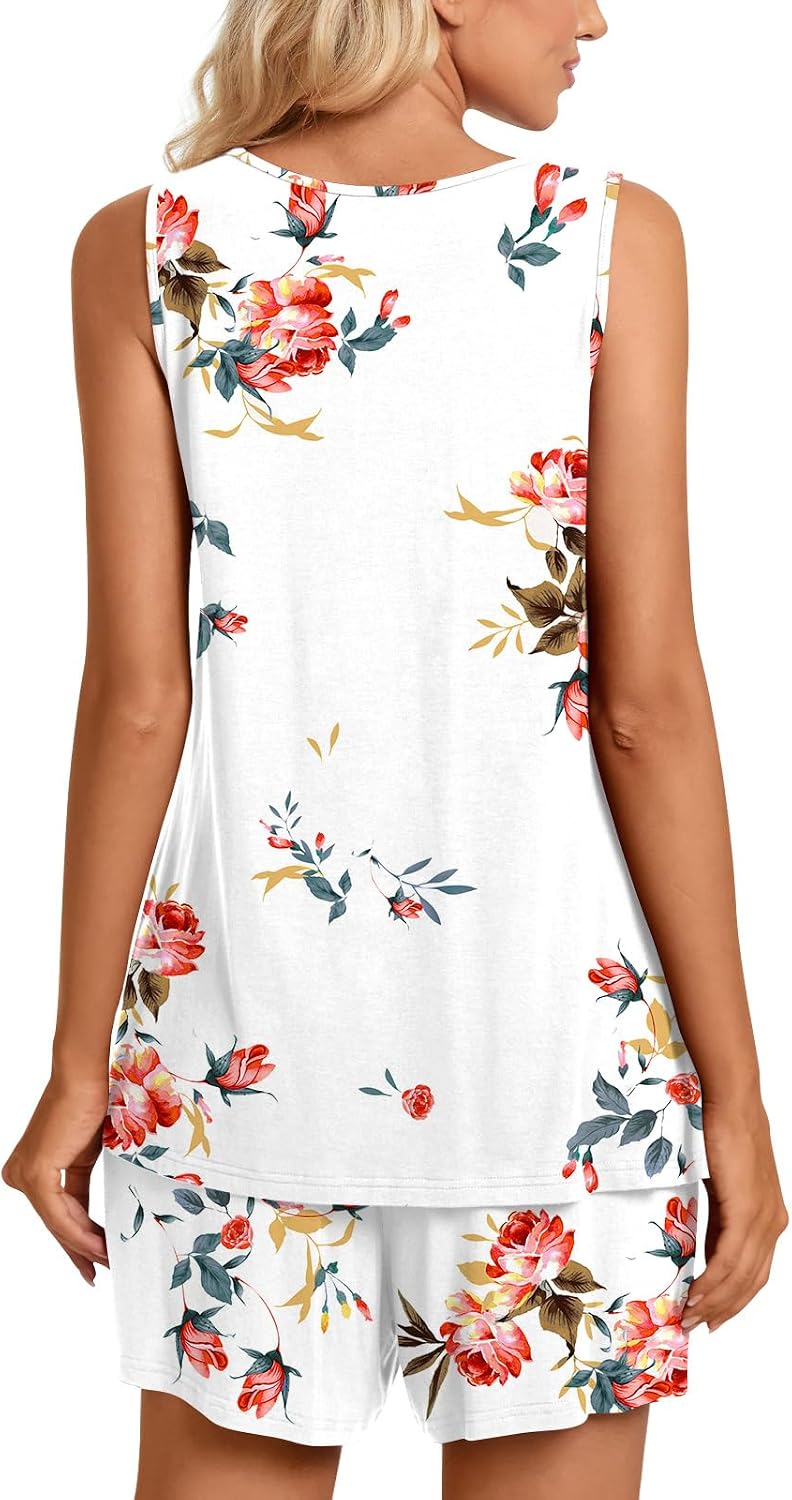 TAOHUADAO 2 Piece Women's Sleeveless Pajama Sets, Lounge Sleepwear Ladies Pjs Sets with Pockets