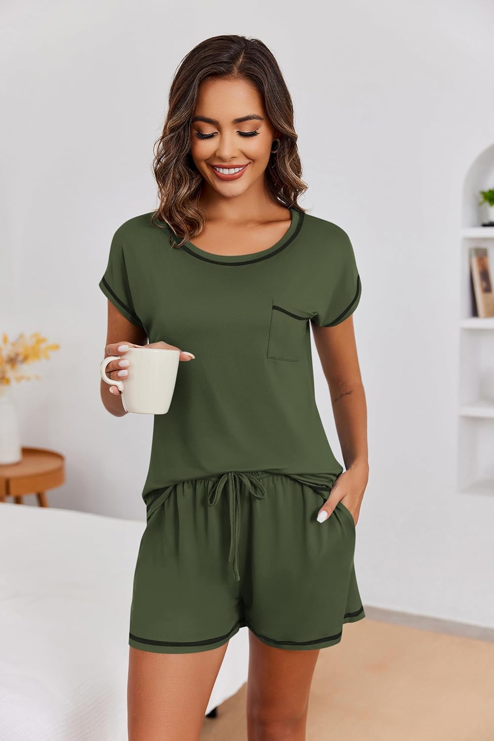 Ekouaer Womens Pajama Sets 2 Piece Pjs Short Sleeve Top and Shorts