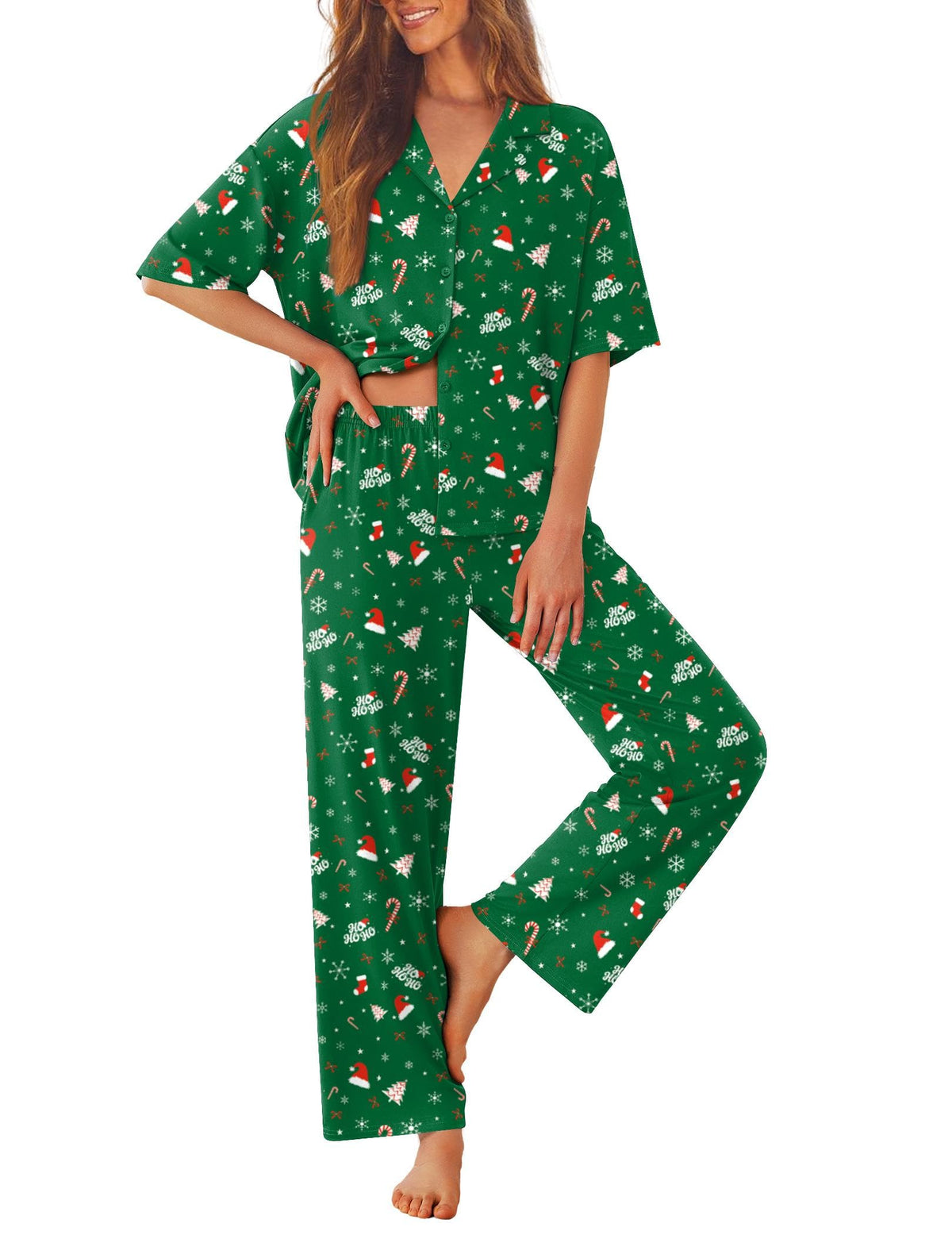 Ekouaer Women Pajamas Set Button Down Sleepwear Short Sleeve Pjs Long Pants