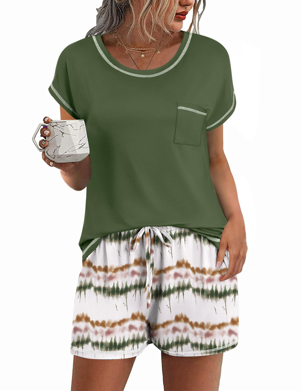 Ekouaer Womens Pajama Sets 2 Piece Pjs Short Sleeve Top and Shorts