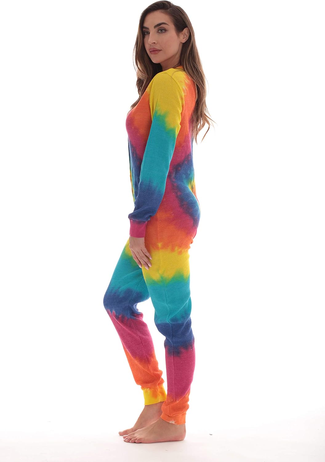 #followme Womens Henley Thermal Onesie Buffalo Plaid and Tie Dye