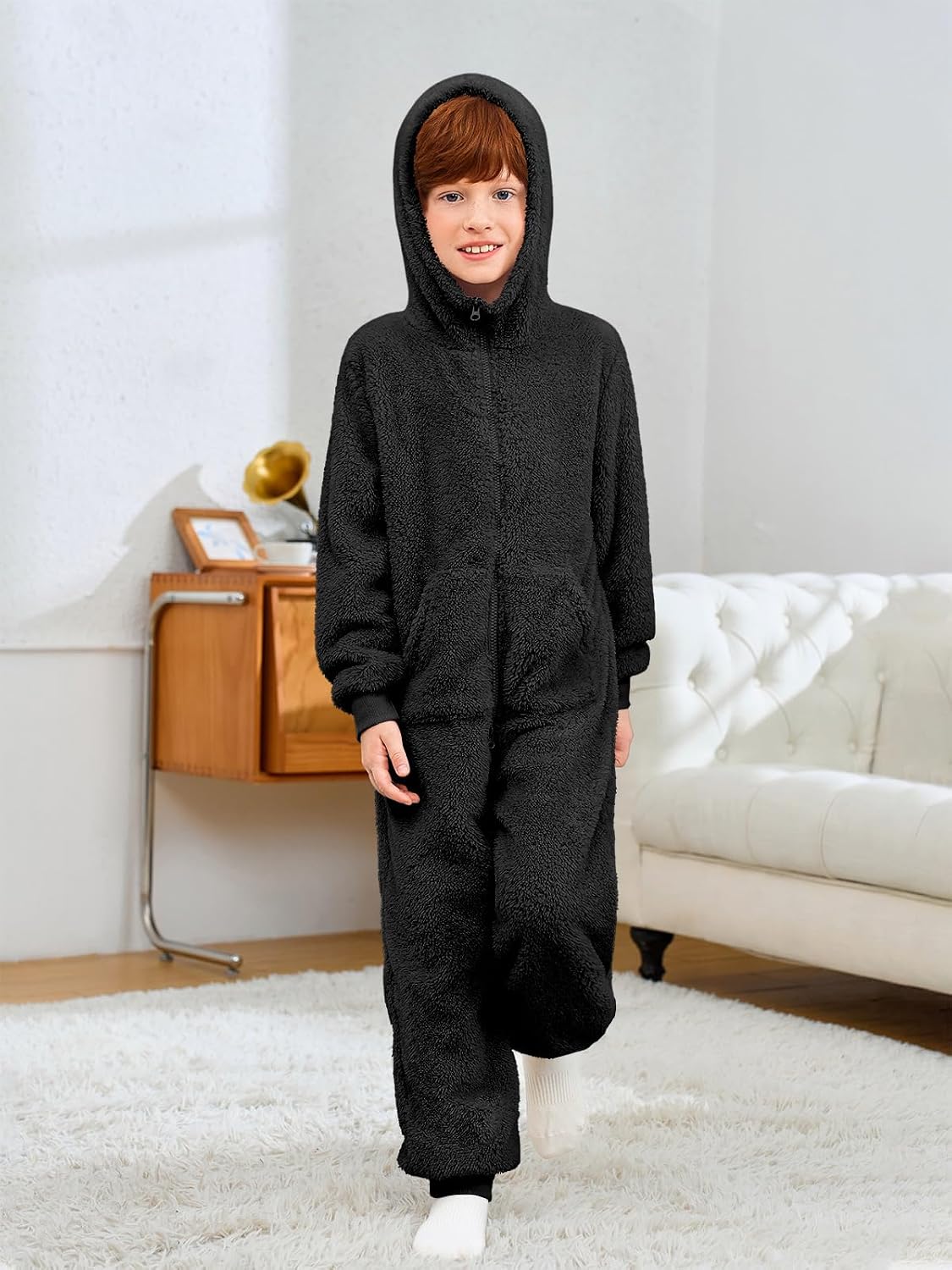 rrhss Boys Fleece Hooded Onesie Pajamas Kid Long Sleeve One Piece Sleepwear