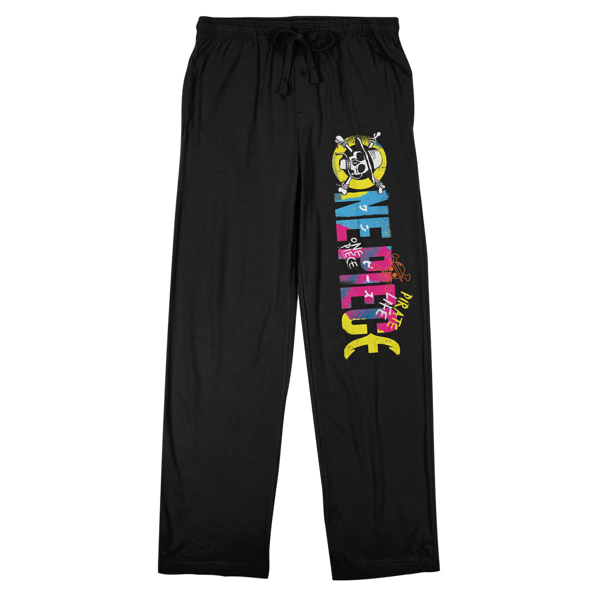 Bioworld One Piece Live Action Colorful Logo Men's Black Sleep Pajama Pants