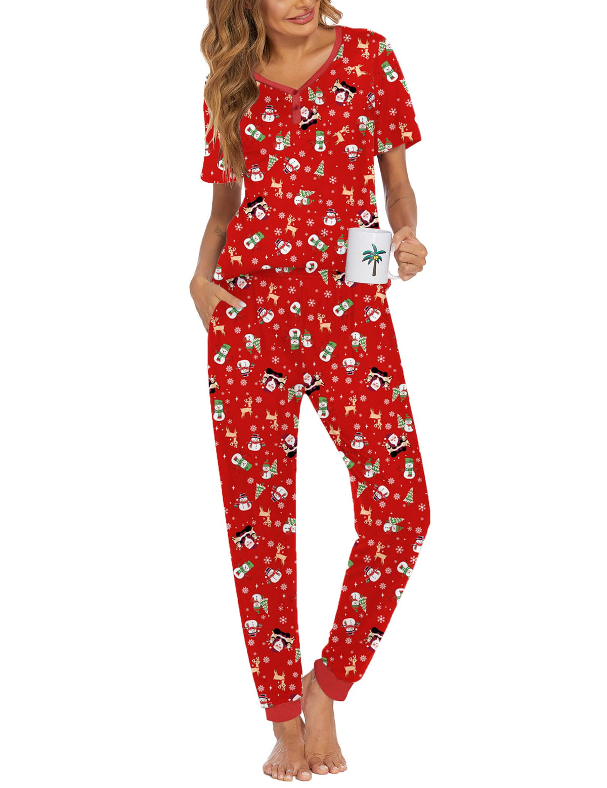 Ekouaer Pajamas for Women Set 2 Piece Short Sleeve Fall Pjs with Pockets
