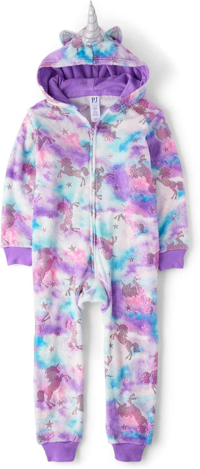 The Children's Place Girls' Long Sleeve Fleece Zip Up One Piece Pajama
