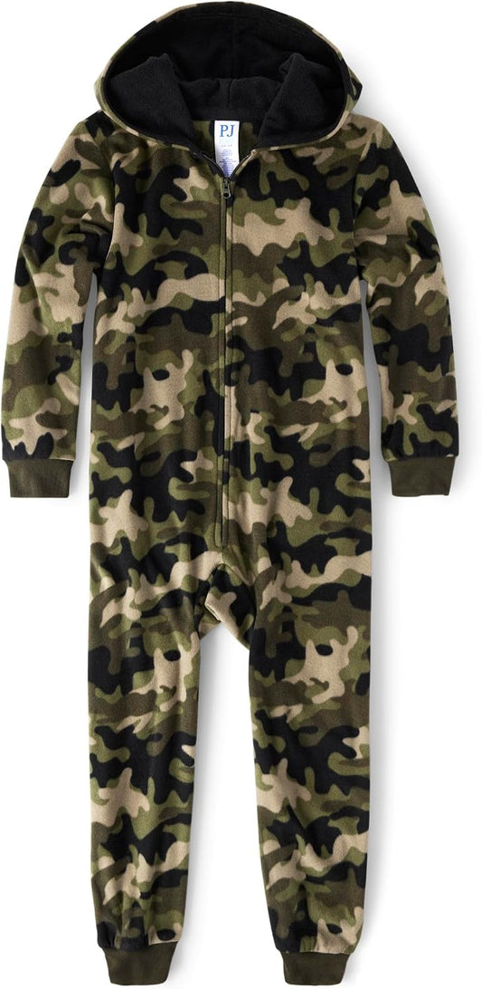 The Children's Place boys Long Sleeve Fleece Hooded Zip Front One Piece Pajamas