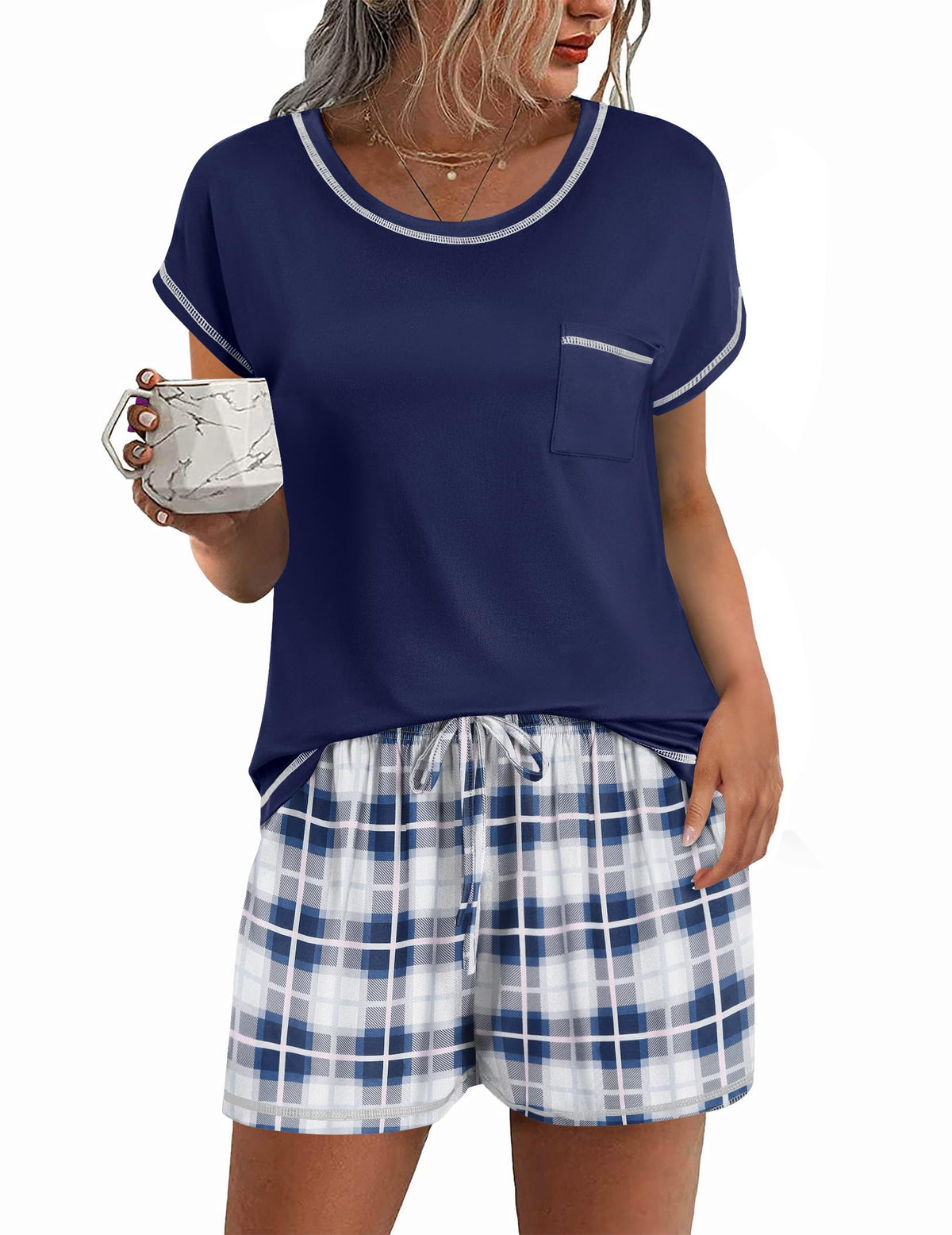 Ekouaer Womens Pajama Sets 2 Piece Pjs Short Sleeve Top and Shorts