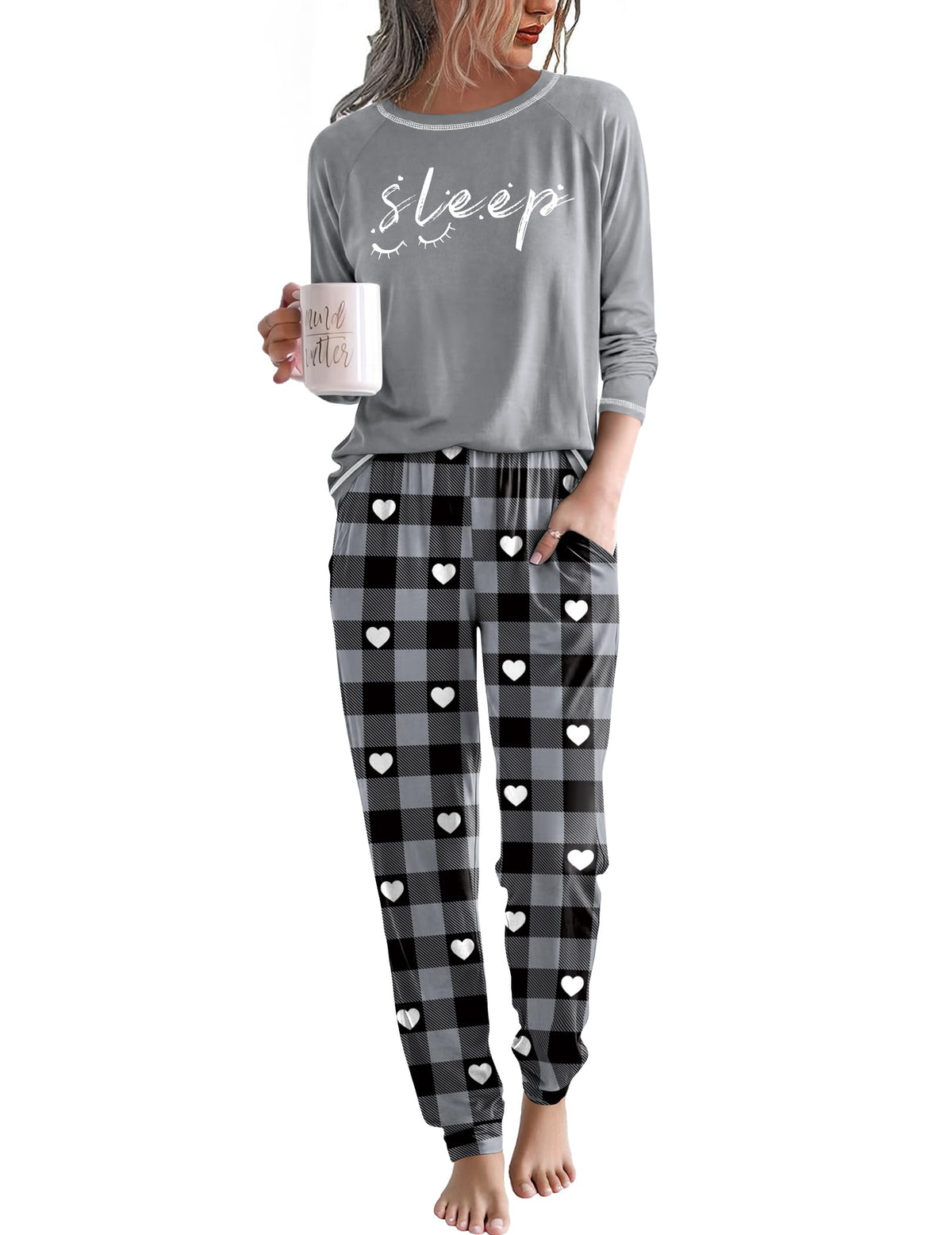 Ekouaer Women Pajama Sets Jogger Sleepwear Printed Lounge Set with Pockets